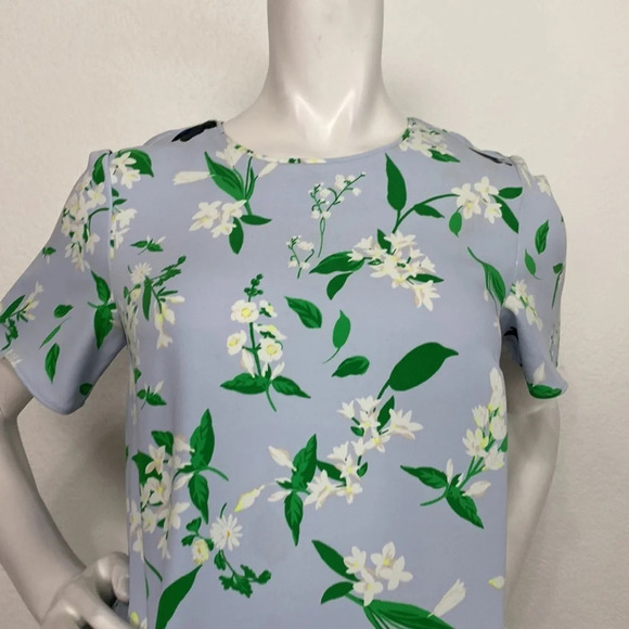 Ann Taylor Multicolor Floral Jewel Neck Flutter Sleeve Dress Size 2 - Picture 3 of 9